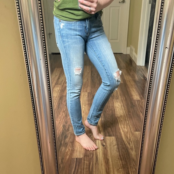 JCrew Lightwash Mid-Rise Distressed Skinny Jeans - Picture 2 of 6